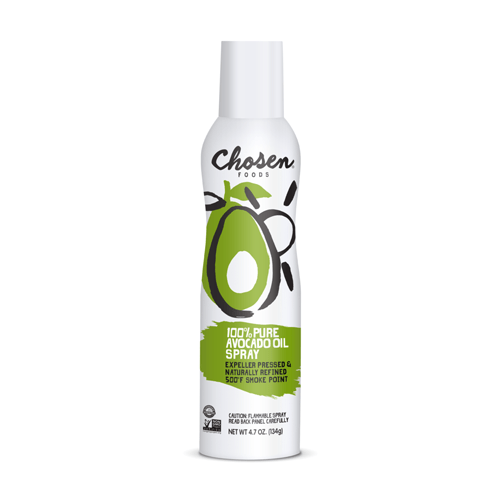 Chosen Foods avocado sprays are free from chemicals, emulsifiers, and propellants — pure enough to spray directly onto your food.